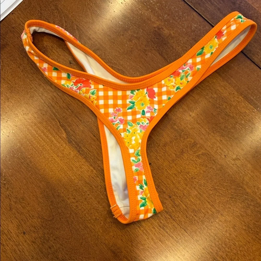 Frankies Bikini Full Moon Micro Bikini Bottom in marigold gingham print. Size XS - Picture 3 of 4